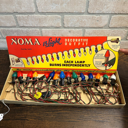 Vintage Christmas Tree Lights NOMA 15 Light in Original Box Working Tree Lights