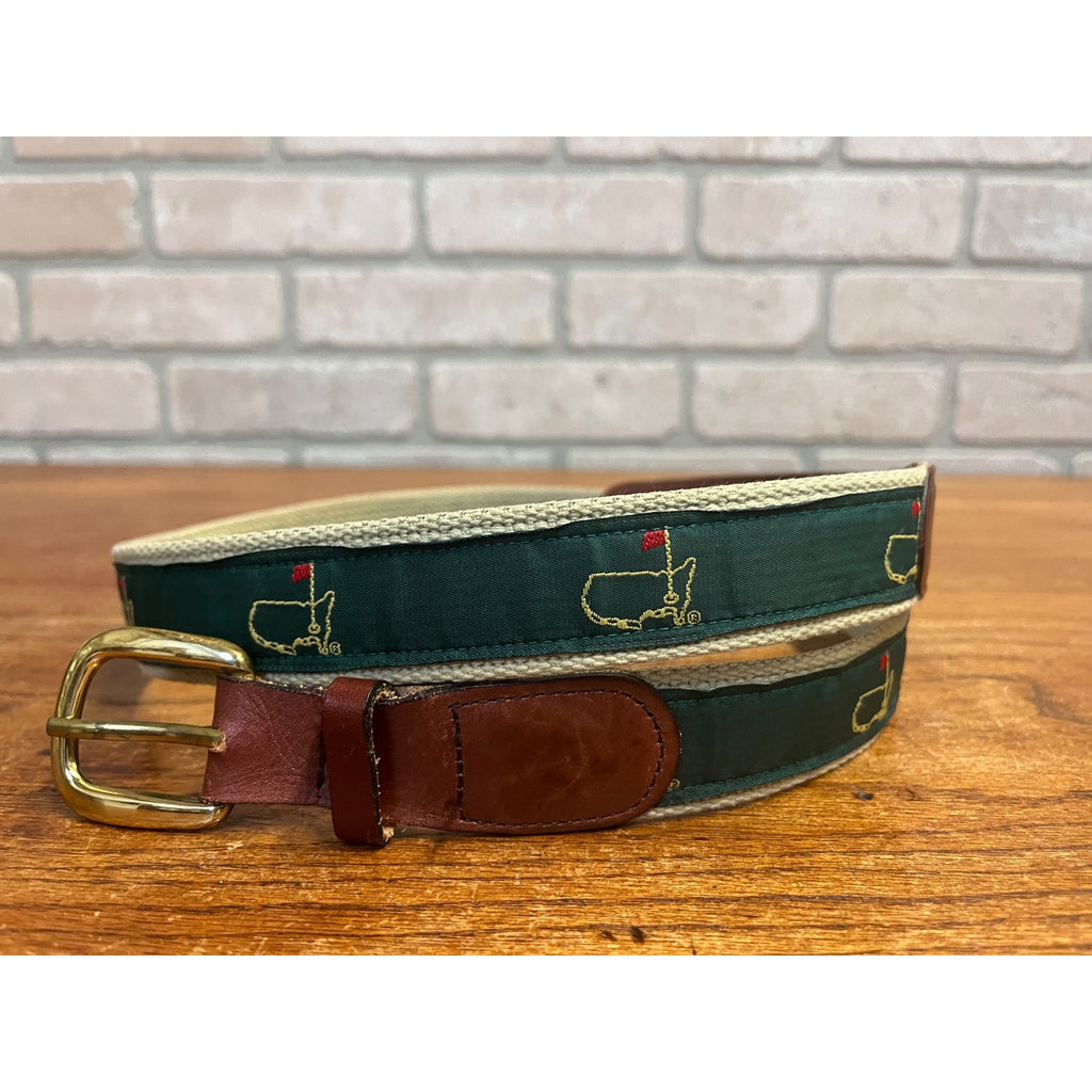 Vintage Masters Tournament Logo Golf Ribbon Belt Canvas Leather Mens Sz 38