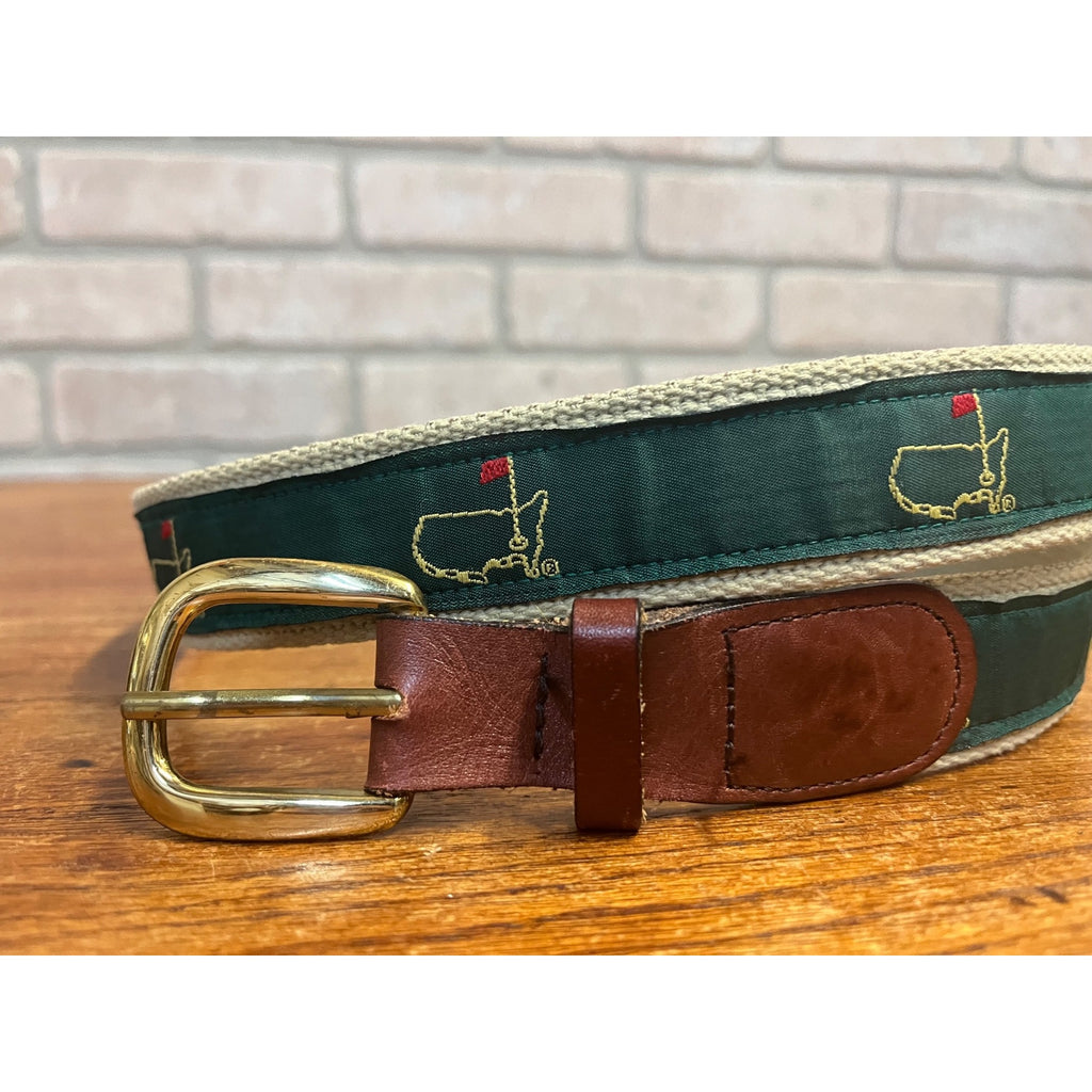 Vintage Masters Tournament Logo Golf Ribbon Belt Canvas Leather Mens Sz 38