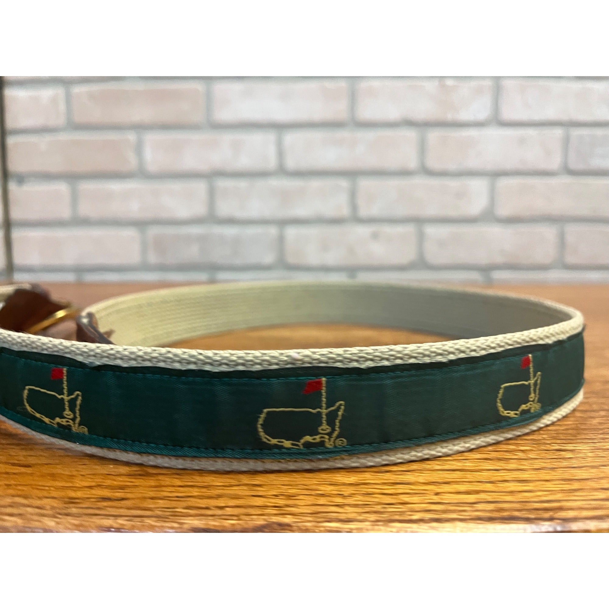 Vintage Masters Tournament Logo Golf Ribbon Belt Canvas Leather Mens Sz 38