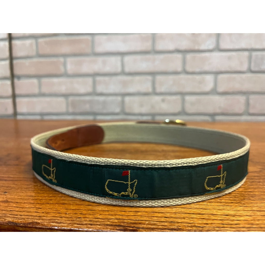 Vintage Masters Tournament Logo Golf Ribbon Belt Canvas Leather Mens Sz 38