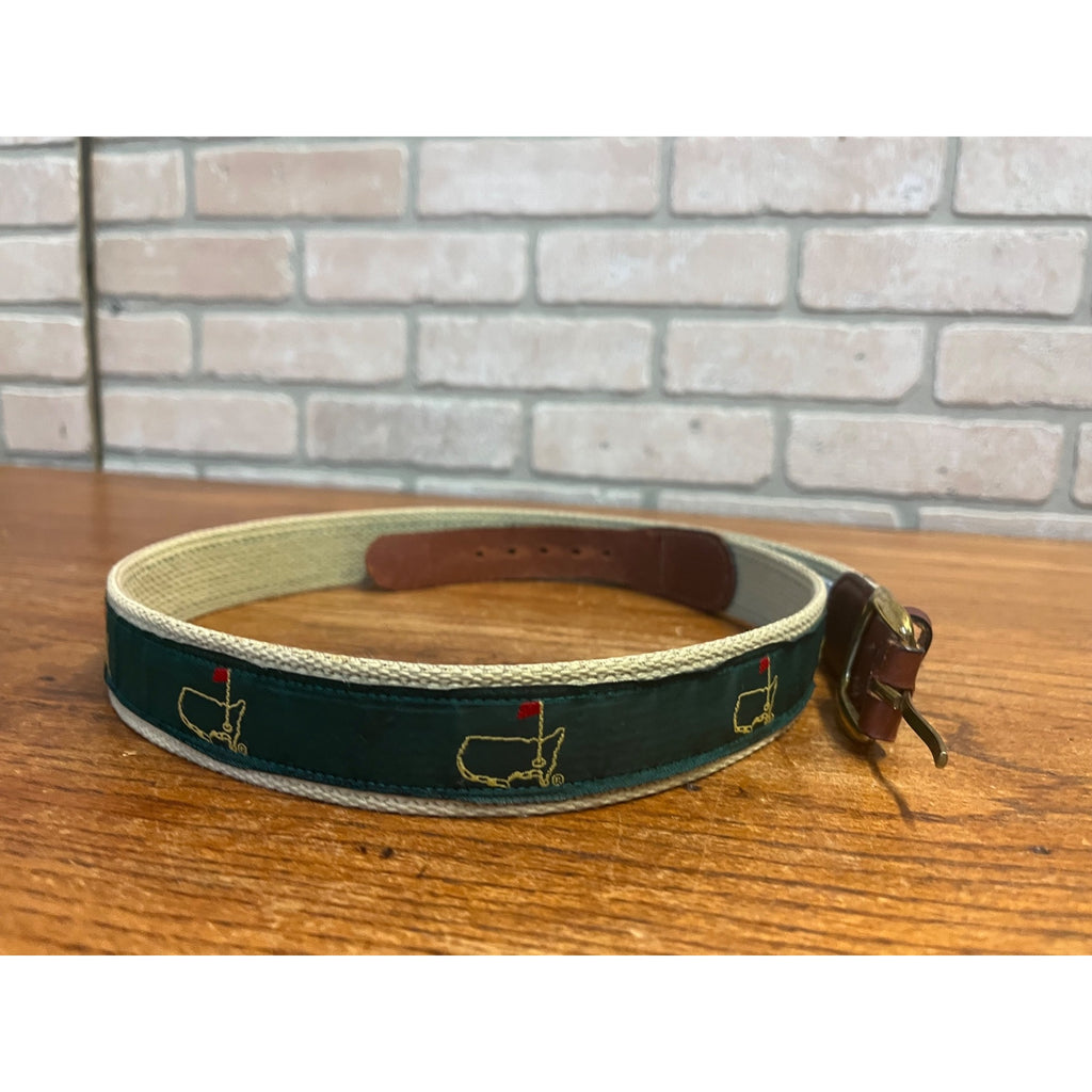 Vintage Masters Tournament Logo Golf Ribbon Belt Canvas Leather Mens Sz 38