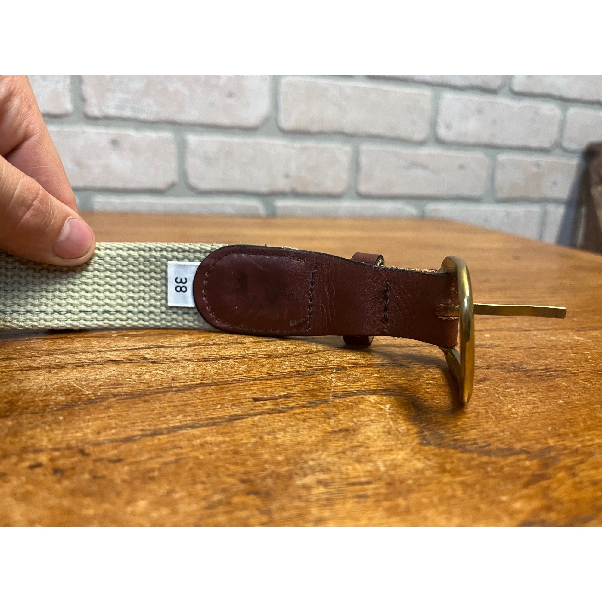 Vintage Masters Tournament Logo Golf Ribbon Belt Canvas Leather Mens Sz 38
