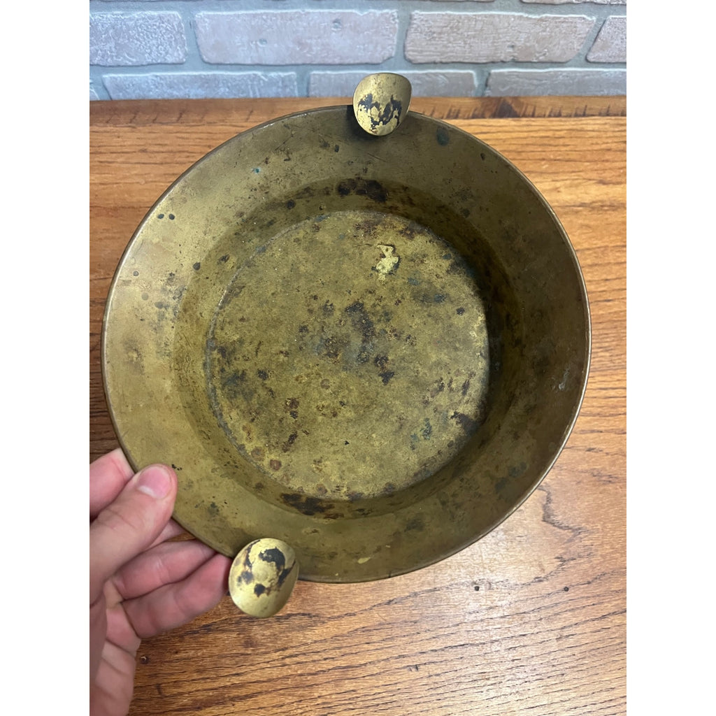 Antique Vintage Solid Brass Ashtray 8.75" Smoker's Tray