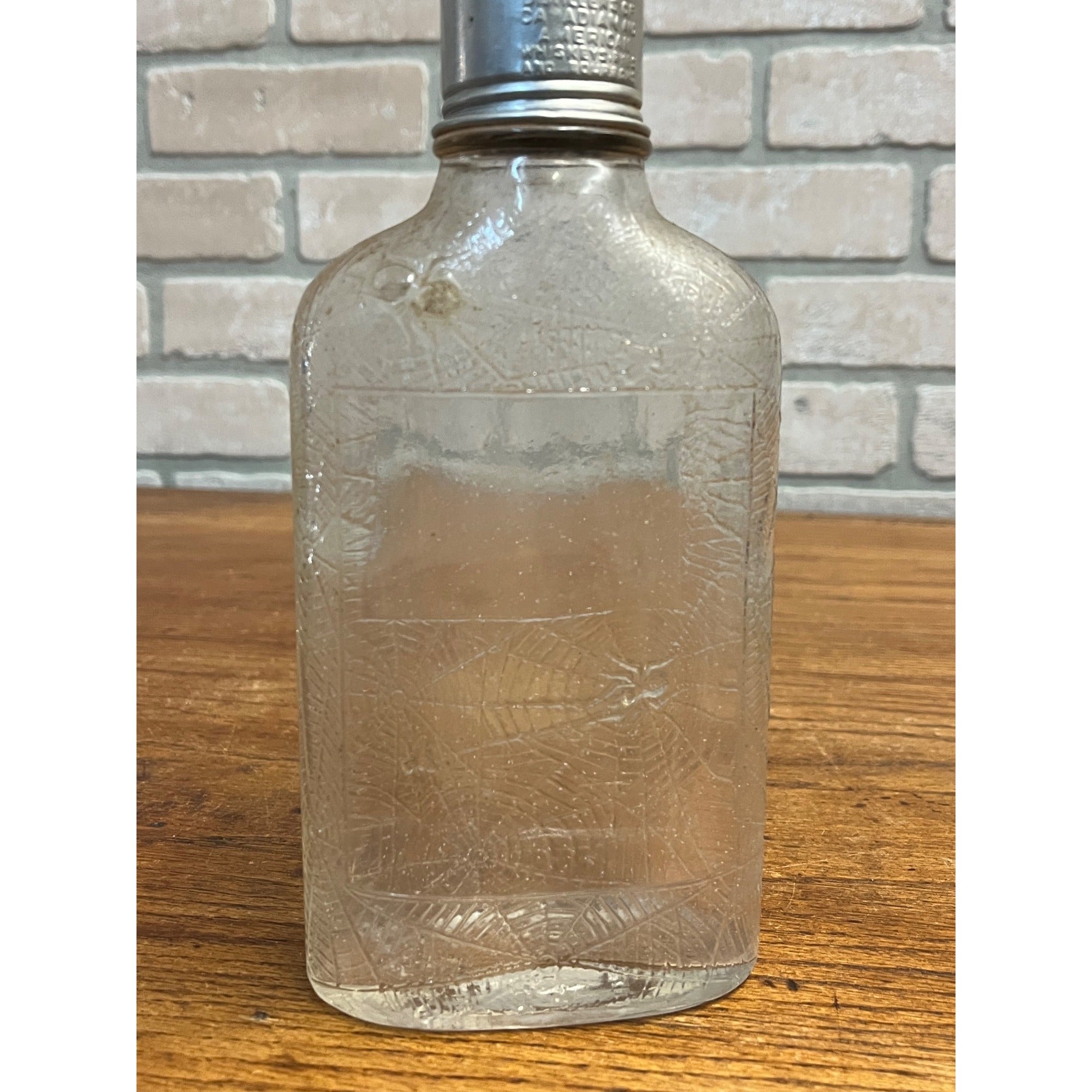 Vintage Hiram Walker Spider Web Liquor Bottle / Flask w/ Original Lid Cap