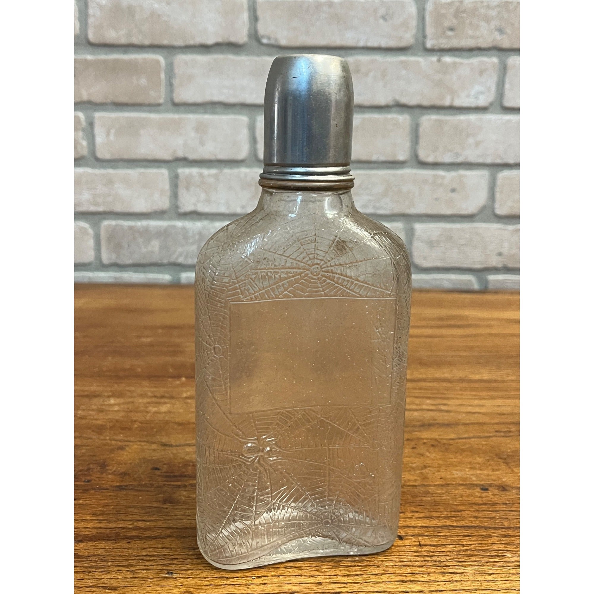 Vintage Hiram Walker Spider Web Liquor Bottle / Flask w/ Original Lid Cap