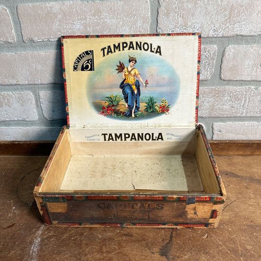 Vintage 1930sTampanola Cigar Co. Milwaukee Wis "Capitals Wooden Box Deco