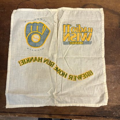 Vintage 1970s Milwaukee Brewers Home Rune Hankie Cloth Stadium Giveaway