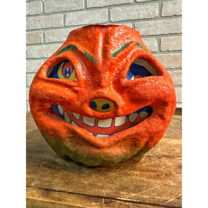 Vintage Halloween Paper Mache Pulp Large 7" Jack O Lantern JOL