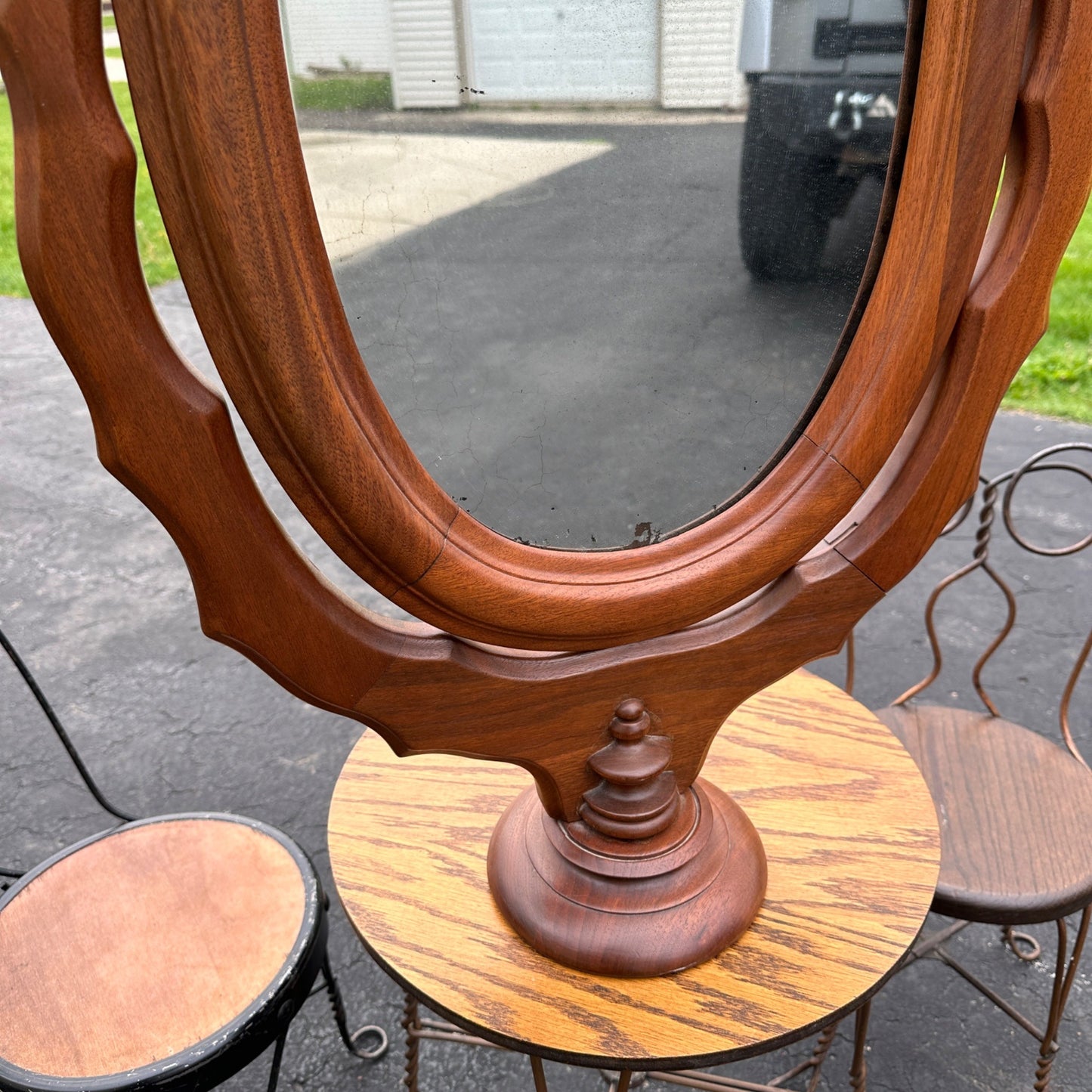 Antique Wooden Framed Mirror Ornate Self-Standing table Top Mirror