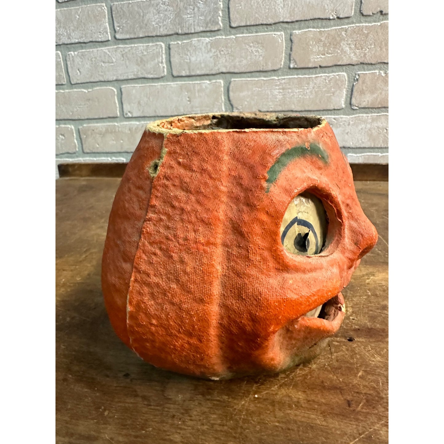 Vintage Halloween Paper Mache Pulp Jack O Lantern JOL w/ Insert 5.5"