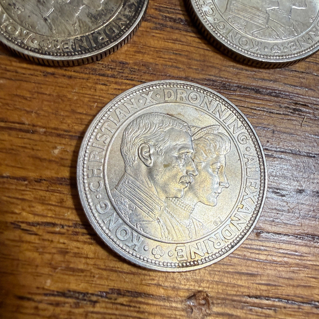 Lot of 3 Denmark 1923 Silver 2 Kroner Silver Wedding Anniversary Coins