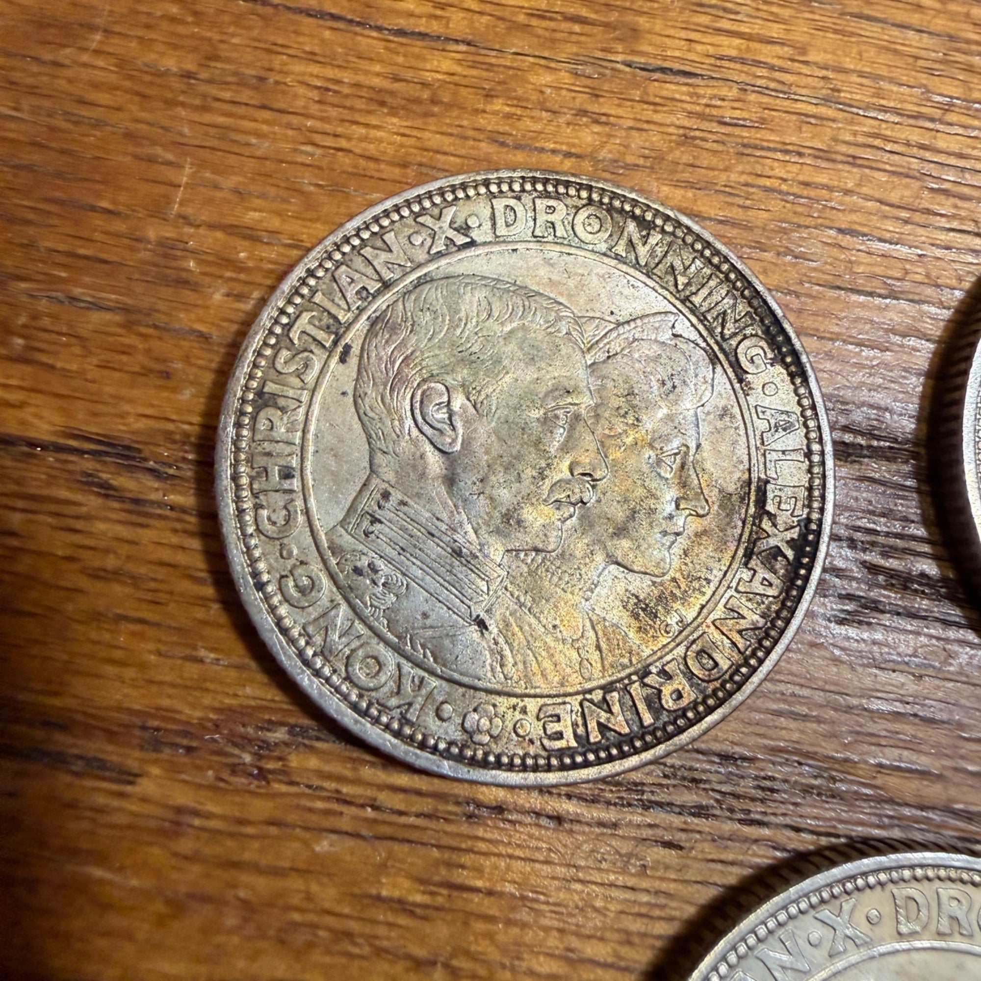 Lot of 3 Denmark 1923 Silver 2 Kroner Silver Wedding Anniversary Coins
