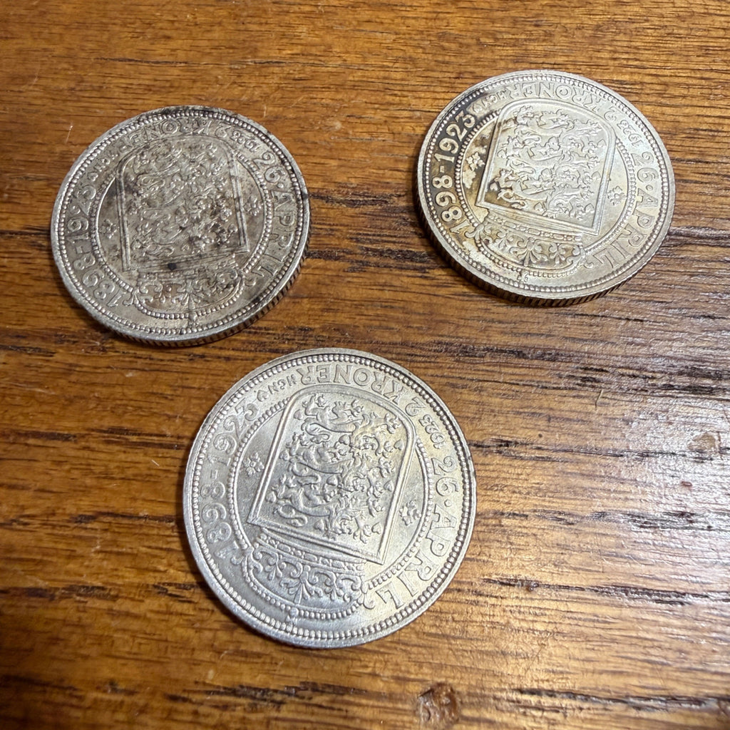 Lot of 3 Denmark 1923 Silver 2 Kroner Silver Wedding Anniversary Coins