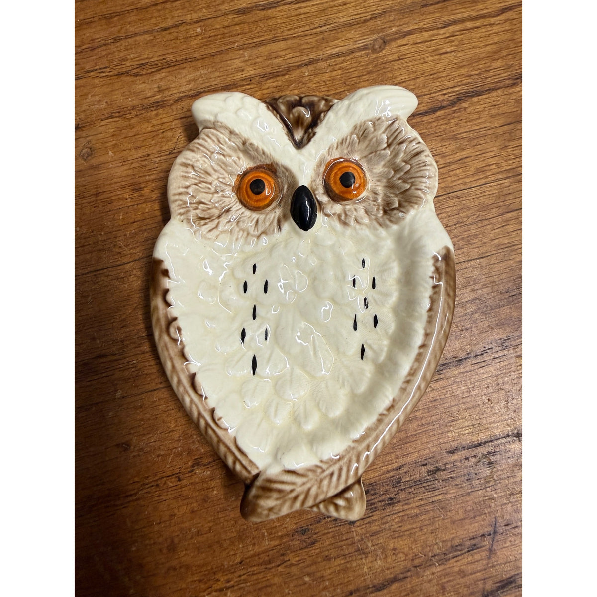 Vintage 1960s Fairway Japan Owl Trinket Dish Ceramic Glazed 4"x 3"
