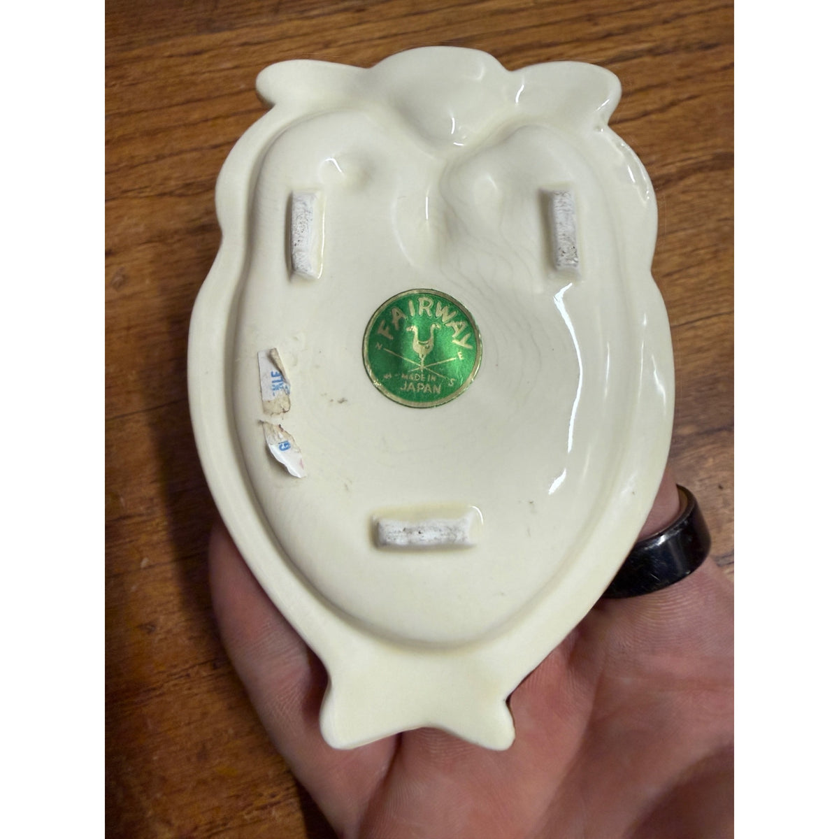 Vintage 1960s Fairway Japan Owl Trinket Dish Ceramic Glazed 4"x 3"