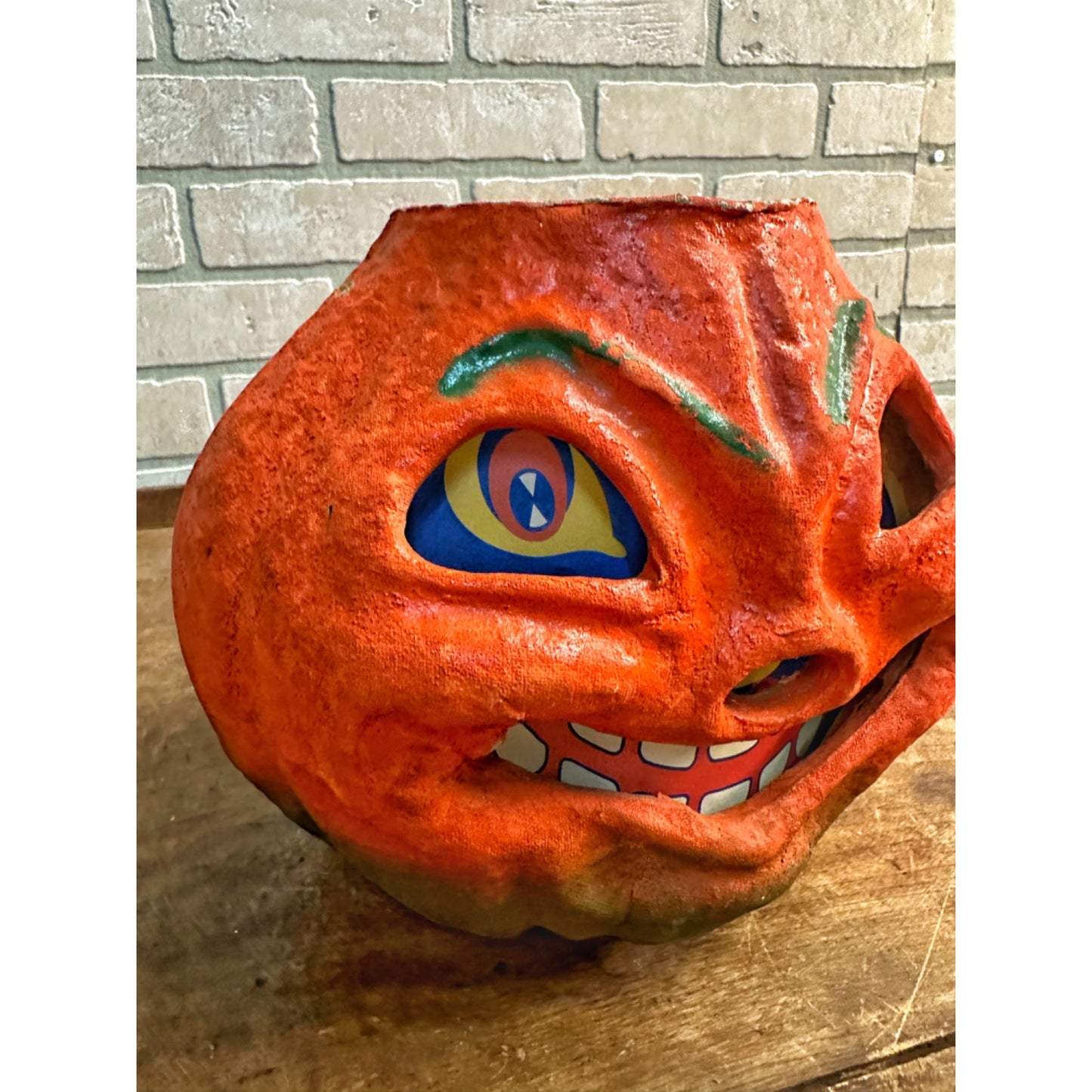 Vintage Halloween Paper Mache Pulp Large 7" Jack O Lantern JOL