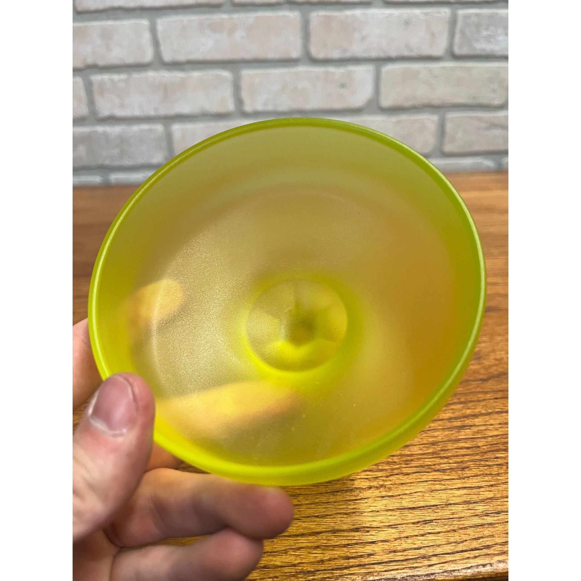 Vintage Tiffin Frosted Satin Canary Yellow Uranium Green Satin Compote Bowl 4.5"