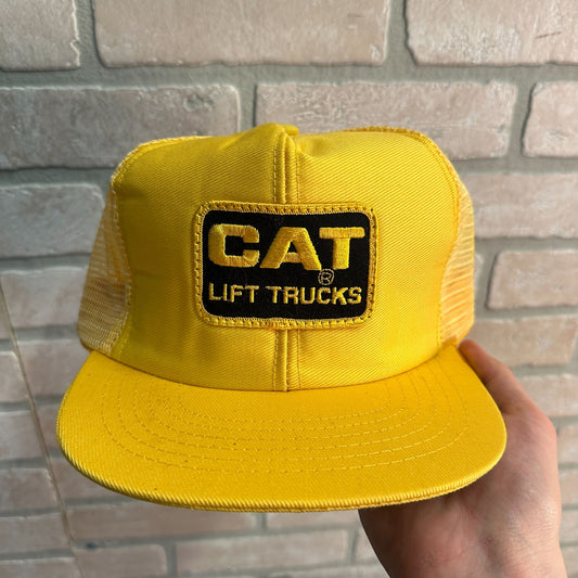 Vintage Yellow Patch Caterpillar Cat Lift Trucks Mesh Snapback Hat Construction Trades