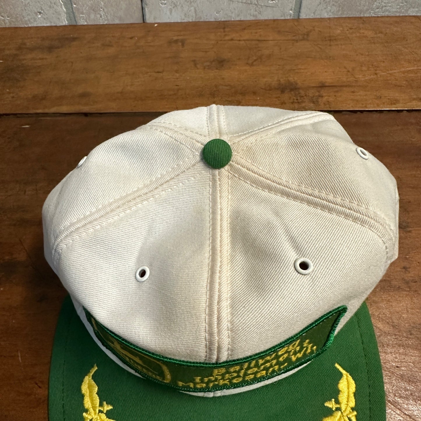 RARE Vintage John Deere Implement Farm Snapback Trucker Hat Cap Patch Markesan Wi