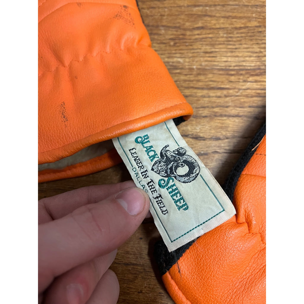 Vintage 1960s Black Sheep Dallas TX Blaze Orange Black Hunting Gloves Insulated