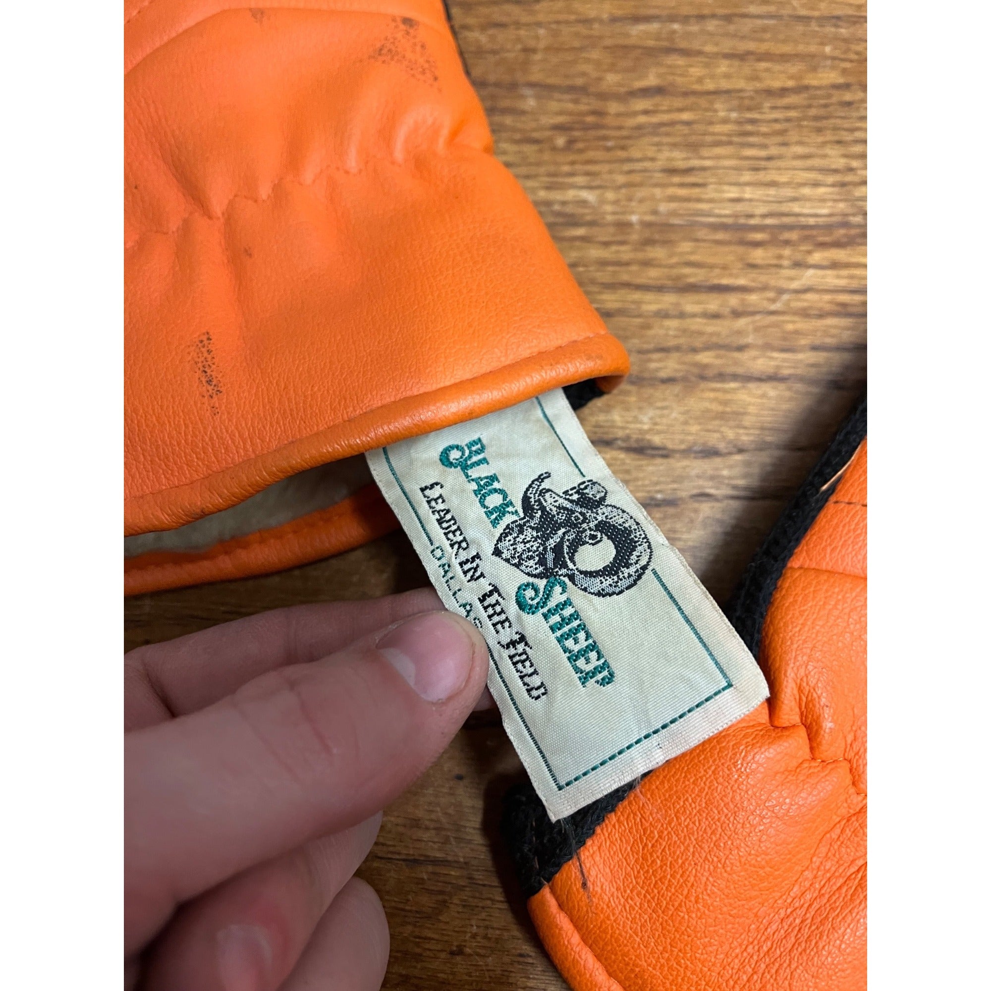 Vintage 1960s Black Sheep Dallas TX Blaze Orange Black Hunting Gloves Insulated