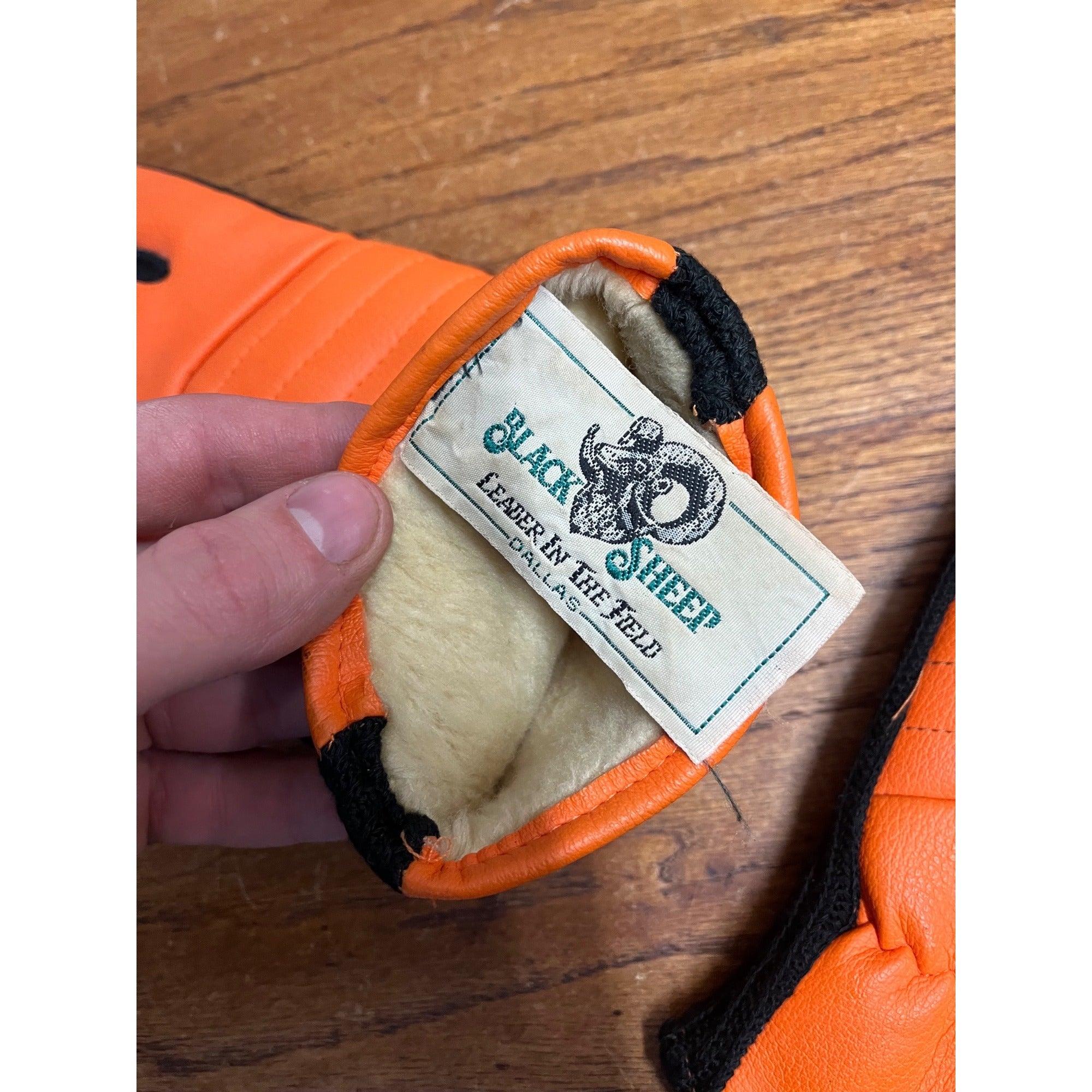 Vintage 1960s Black Sheep Dallas TX Blaze Orange Black Hunting Gloves Insulated
