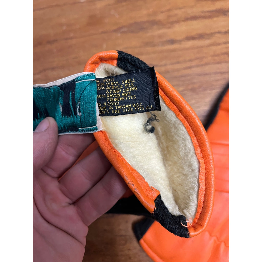 Vintage 1960s Black Sheep Dallas TX Blaze Orange Black Hunting Gloves Insulated