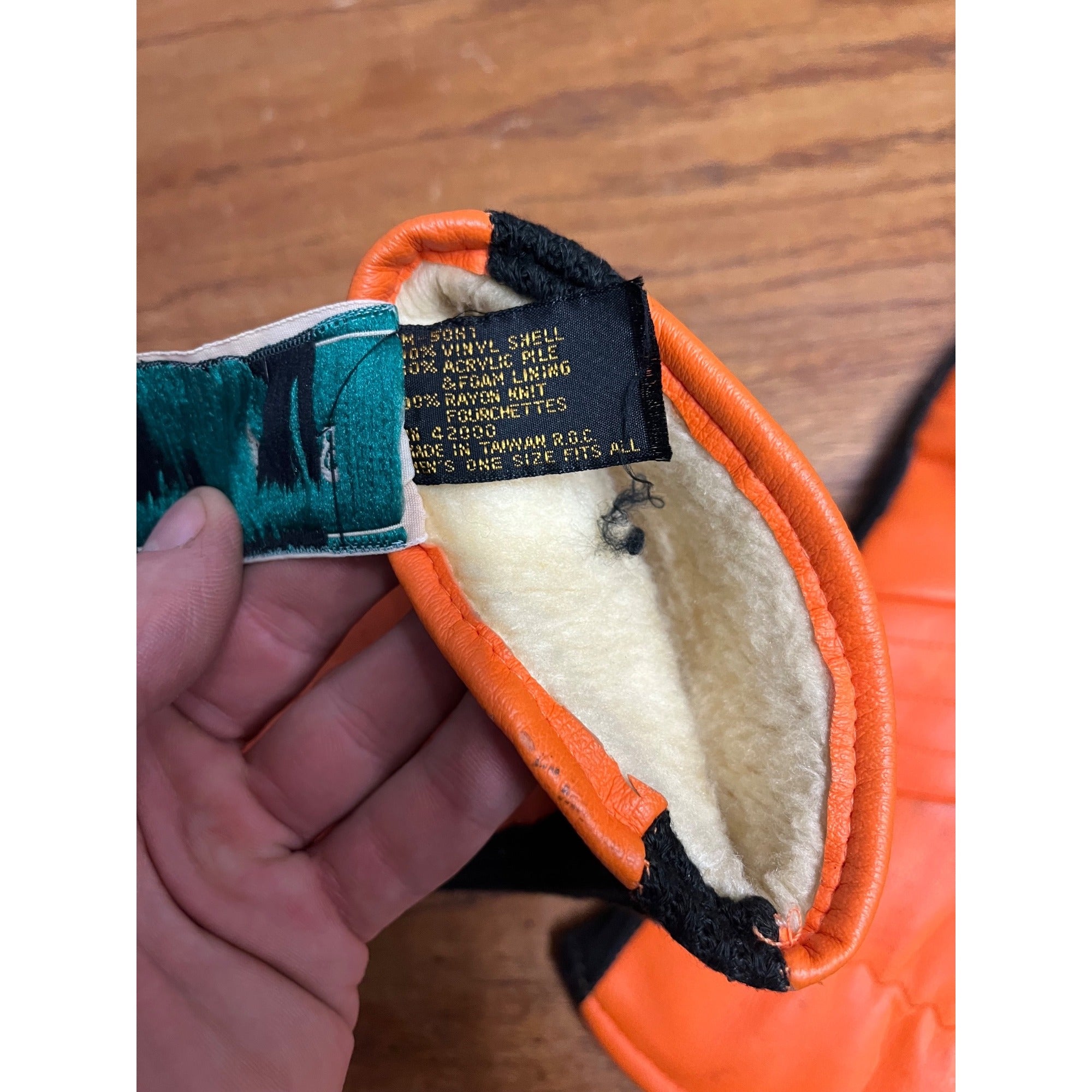 Vintage 1960s Black Sheep Dallas TX Blaze Orange Black Hunting Gloves Insulated