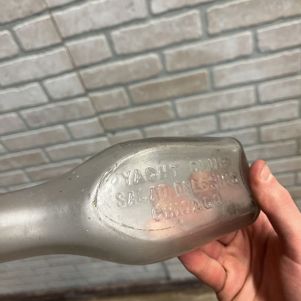 VIntage Early 1900s Yacht Club Salad Dressing Clear Embossed Bottle Chicago