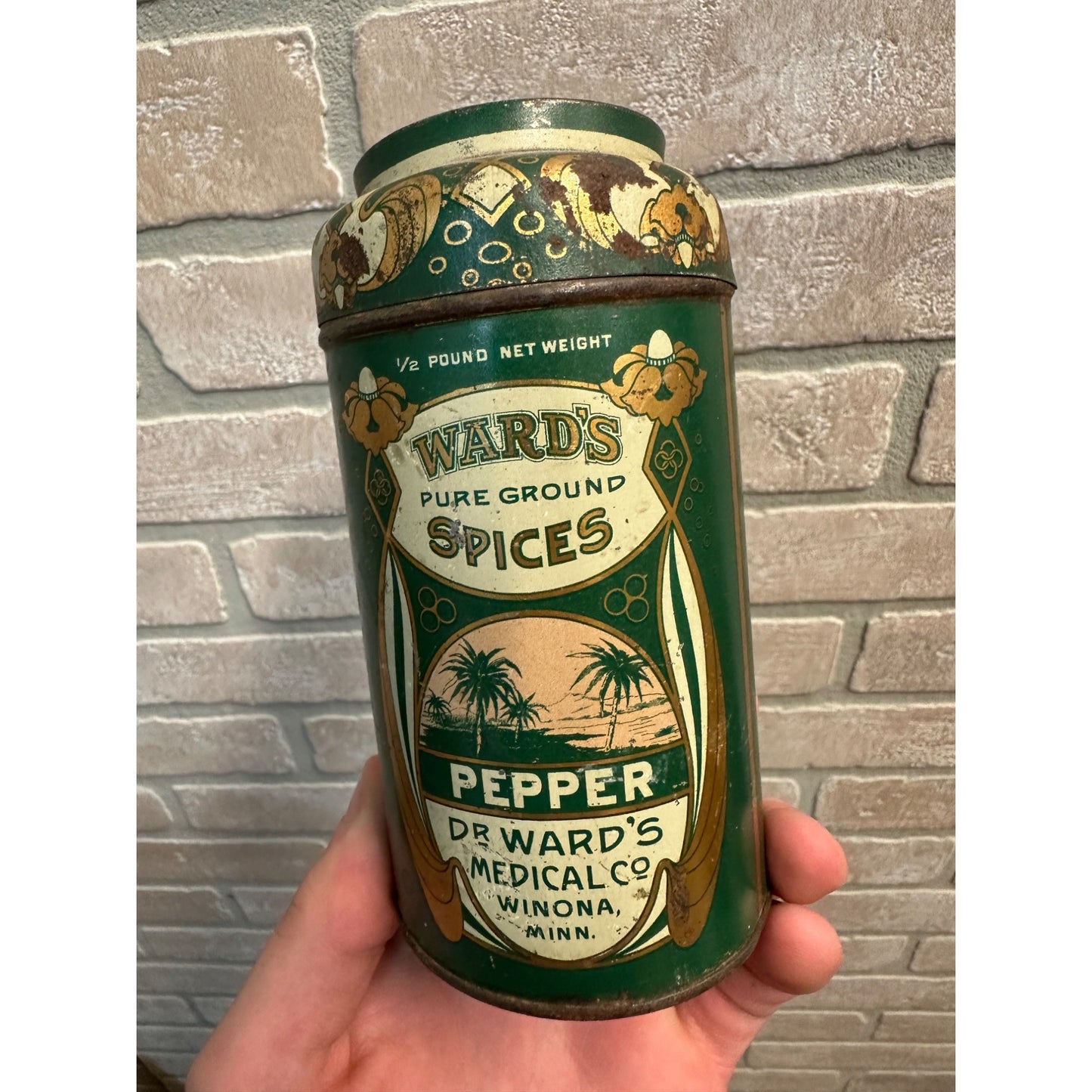 Antique Early 1900s Dr. Ward's Medical Co. Pepper Kitchen Spice Tin Winona Minn Vintage