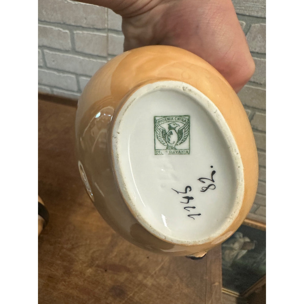 Vintage 1930s Phoenix China Creamer & Sugar Bowl Set Peach Lusterware