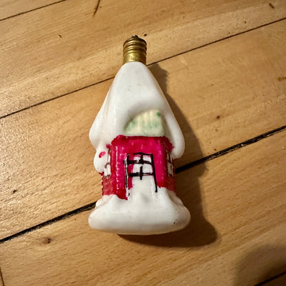 Vintage Snow Covered House Home Christmas Figural Glass Light Bulb