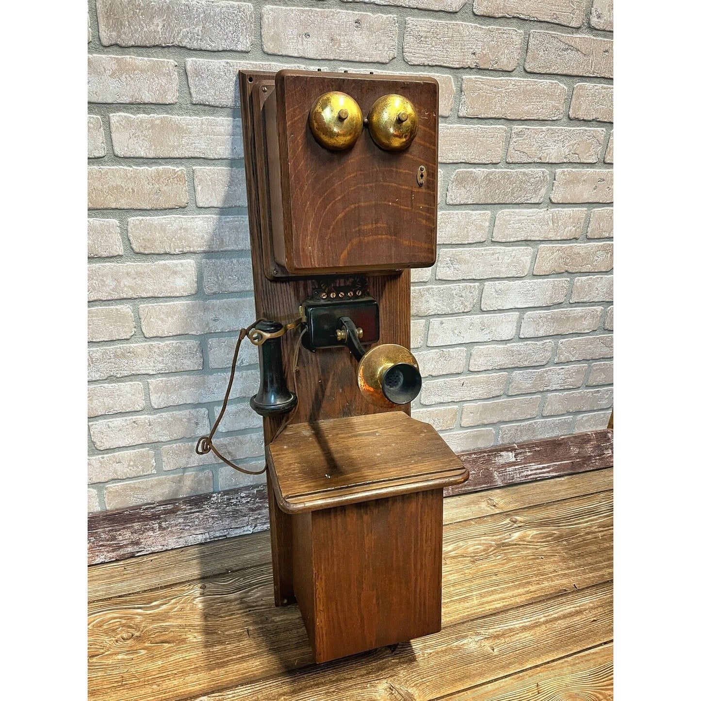 ANTIQUE VINTAGE STROMBERG-CARLSON OAK WOOD DOUBLE BOX HOTEL WALL CRANK TELEPHONE