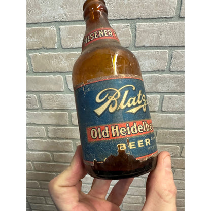 Vintage 1940s Blatz Old Heidelberg Castle Beer Bottle w/ Paper Label IRTP Steinie