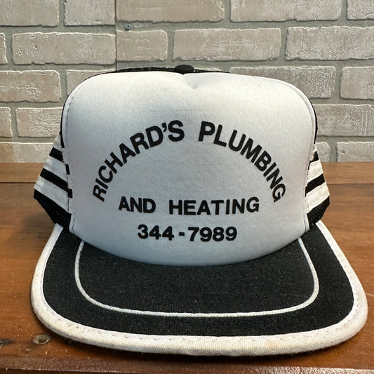 Vintage Richard's Plumbing & Heating Snapback 3-Stripe Trucker Mesh Hat Cap