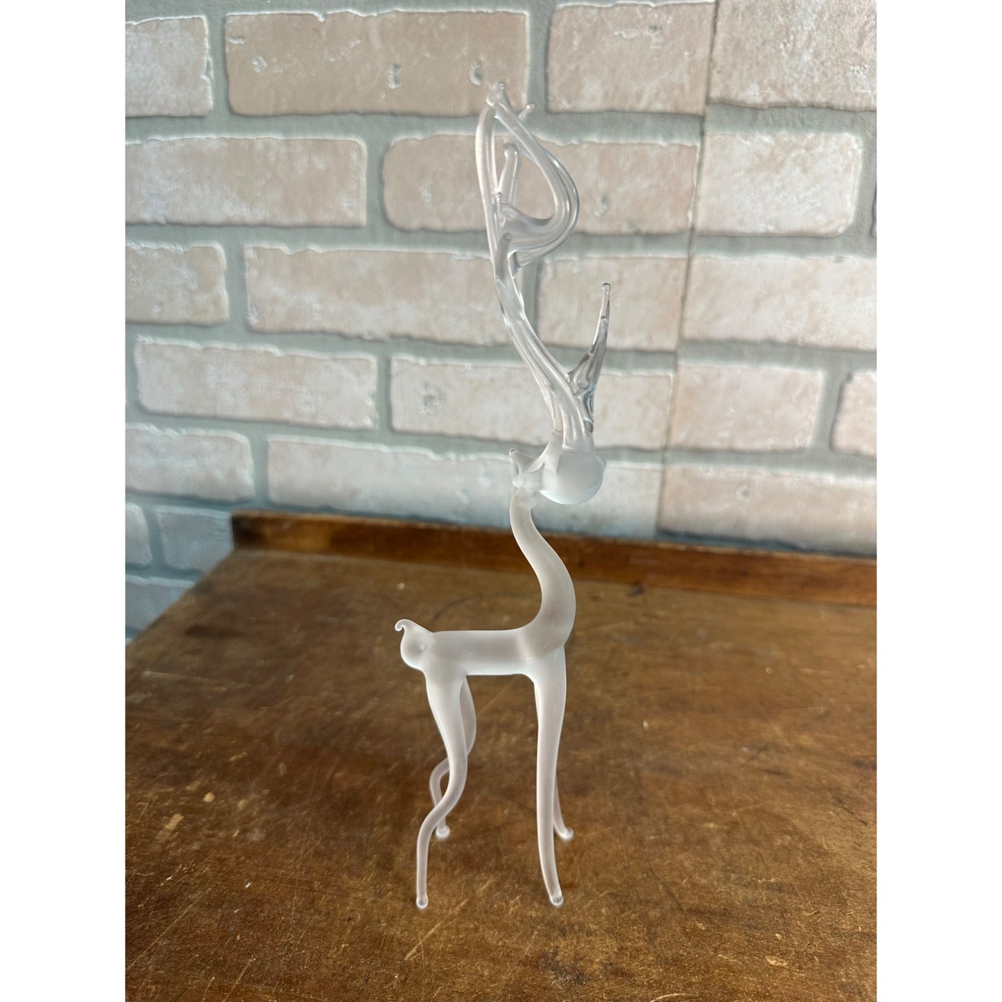 Vintage Silvestri Frosted Christmas Reindeer Art Crystal Glass 9.5" Tall