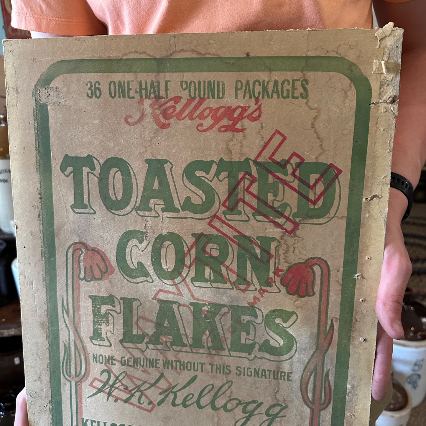 Antique 1910s Kelloggs Cereals Waxtite Cardbaord Advertising General Store Sign
