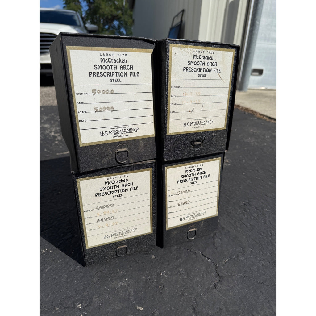 Vintage Lot of 4 All Metal Pharmacy Prescription Black File Box McCracken