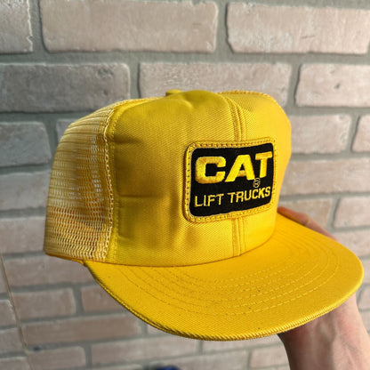 Vintage Yellow Patch Caterpillar Cat Lift Trucks Mesh Snapback Hat Construction Trades