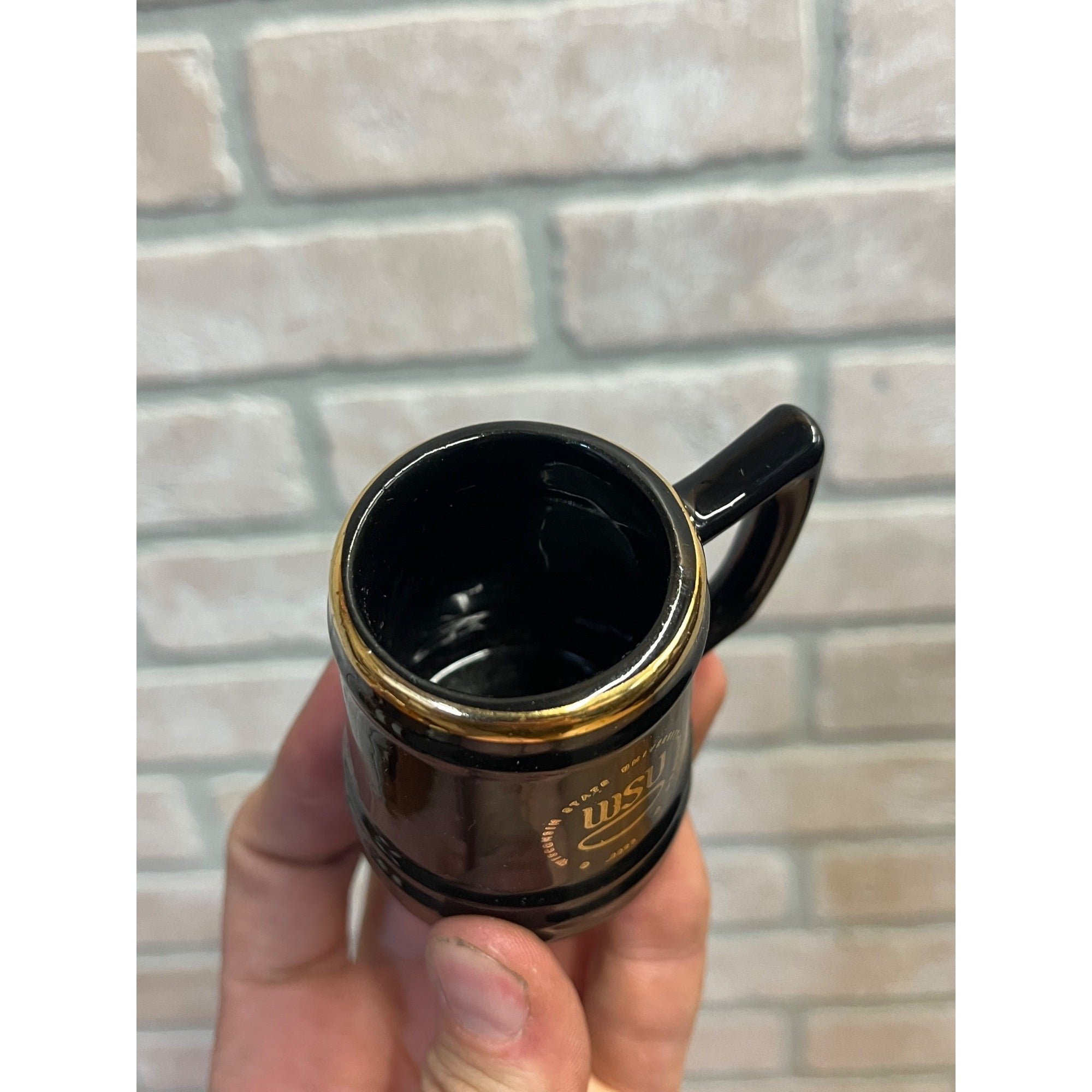 Vintage Small 1960's Wisconsin State University Oshkosh Ceramic Stein Or Tankard Mug Miniature WSU
