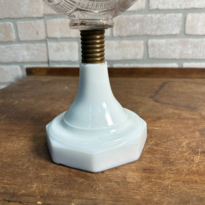 Antique EAPG Civil War Era Oil Lamp 12" Pedestal Milk Glass Base