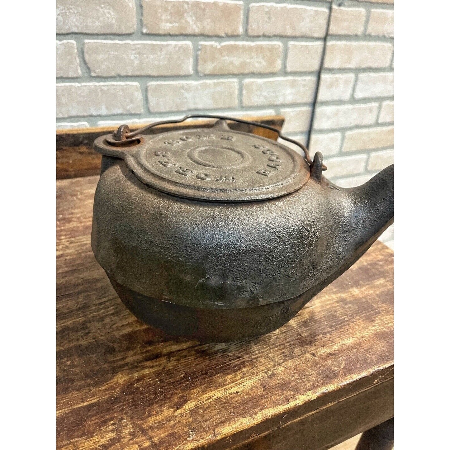 Antique 1900s Rome Stove Works Cast Iron Kettle Tea Pot #7 Cookware for Range