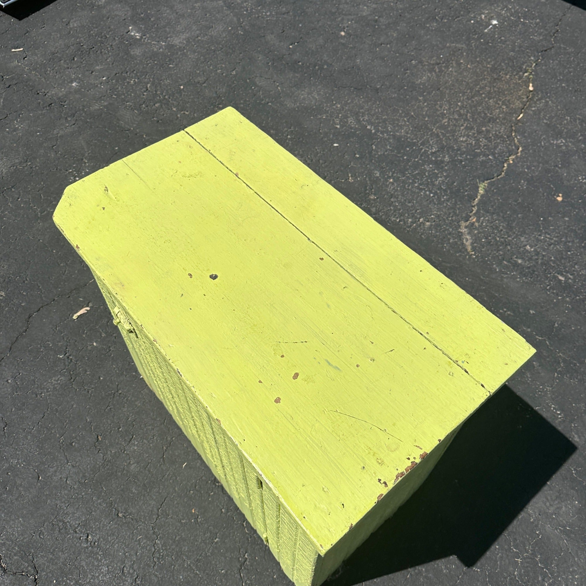 Antique Primitive Wooden Yellow Green Storage Cabinet Cupboard