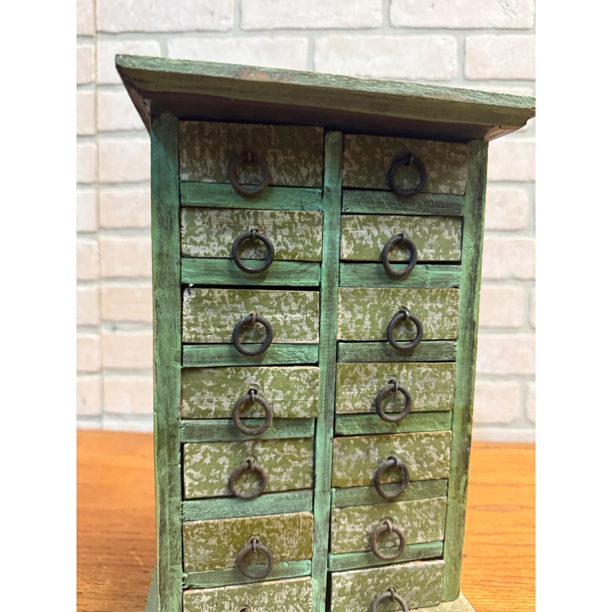 Antique Vintage Parts 14-Drawer Tabletop Cabinet Handmade Industrial