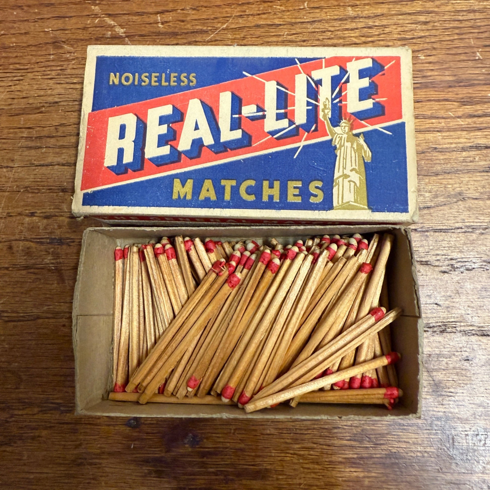 Vintage Real-Lite Matches Advertising Match Box w/ Matches Grocery Decor