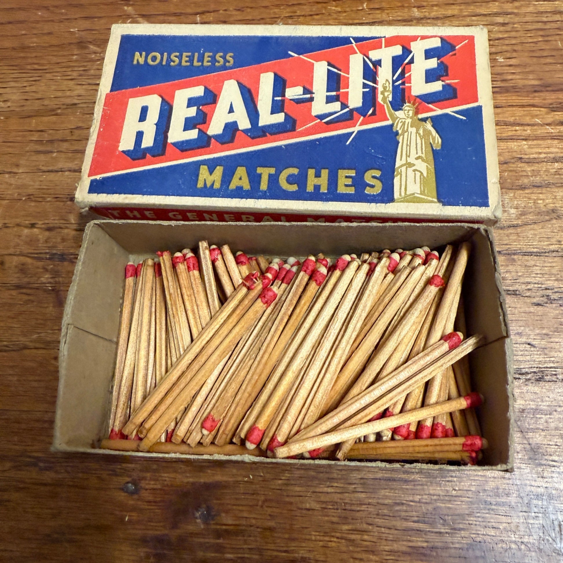 Vintage Real-Lite Matches Advertising Match Box w/ Matches Grocery Decor
