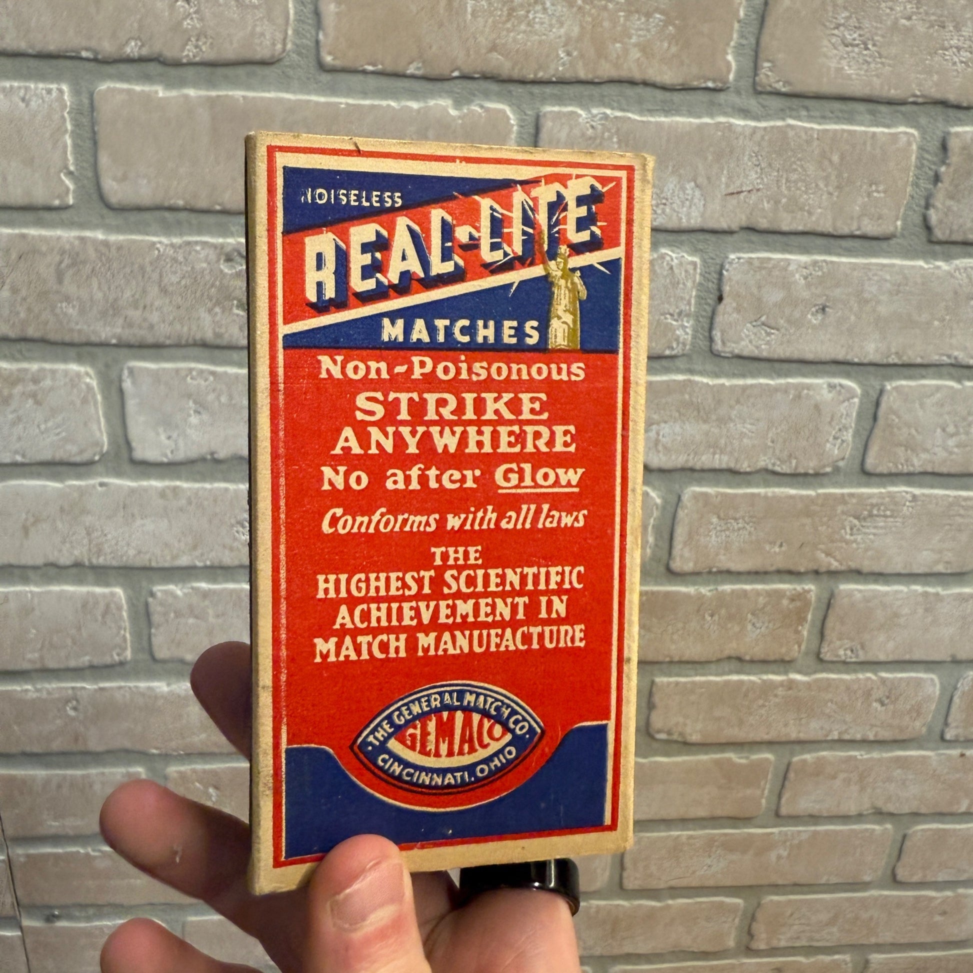 Vintage Real-Lite Matches Advertising Match Box w/ Matches Grocery Decor