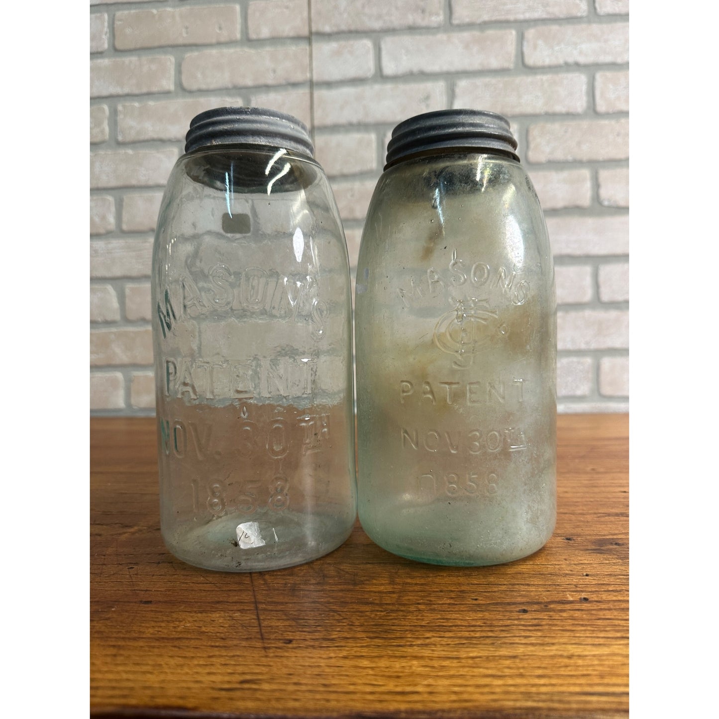 (2) Masons Patent 1858 Half Gallon Fruit Mason Jars Bold Embossed