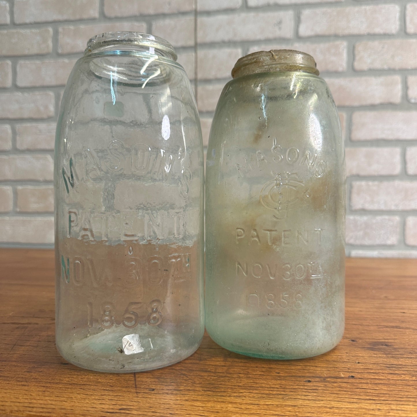 (2) Masons Patent 1858 Half Gallon Fruit Mason Jars Bold Embossed